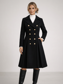 Women's Fit & Flare Double Breasted Coat in Black