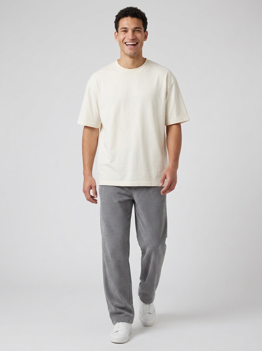 Men's Ribbed Elasticated Waist Trousers in Grey