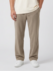 Men's Ribbed Elasticated Waist Trousers in Khaki – front view