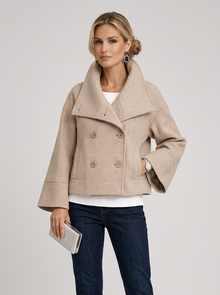 Women's Short Wool Wrap Coat in Beige