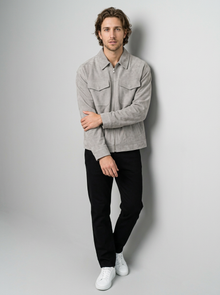 Men's Oversized Faux Suede Jacket in Grey – lifestyle shot