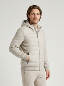 Men's Lightweight Hooded Quilted Puffer Jacket in Grey – three-quarter view