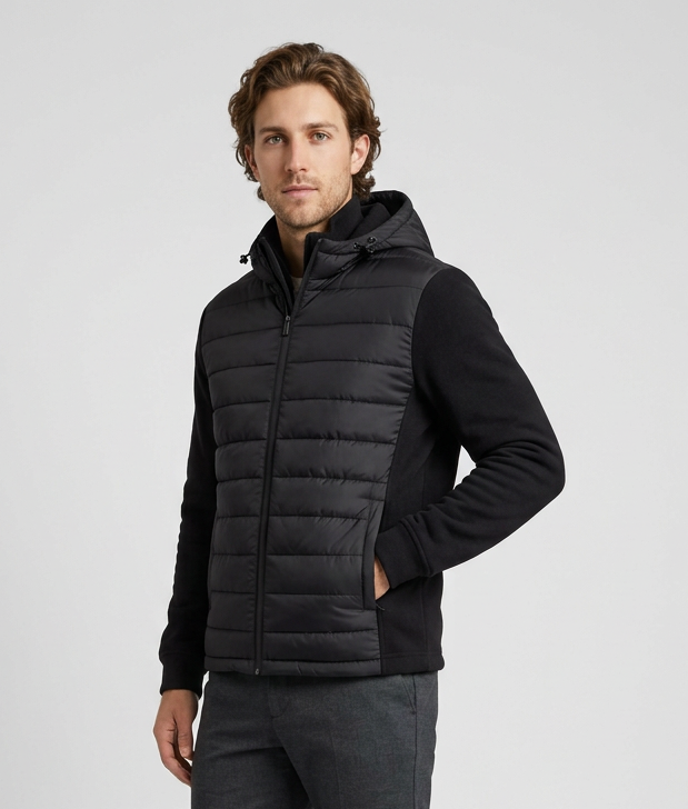 Men's Lightweight Hooded Quilted Puffer Jacket in Black