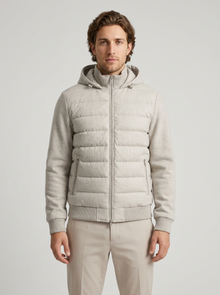Men's Lightweight Hooded Quilted Puffer Jacket in Grey – front view
