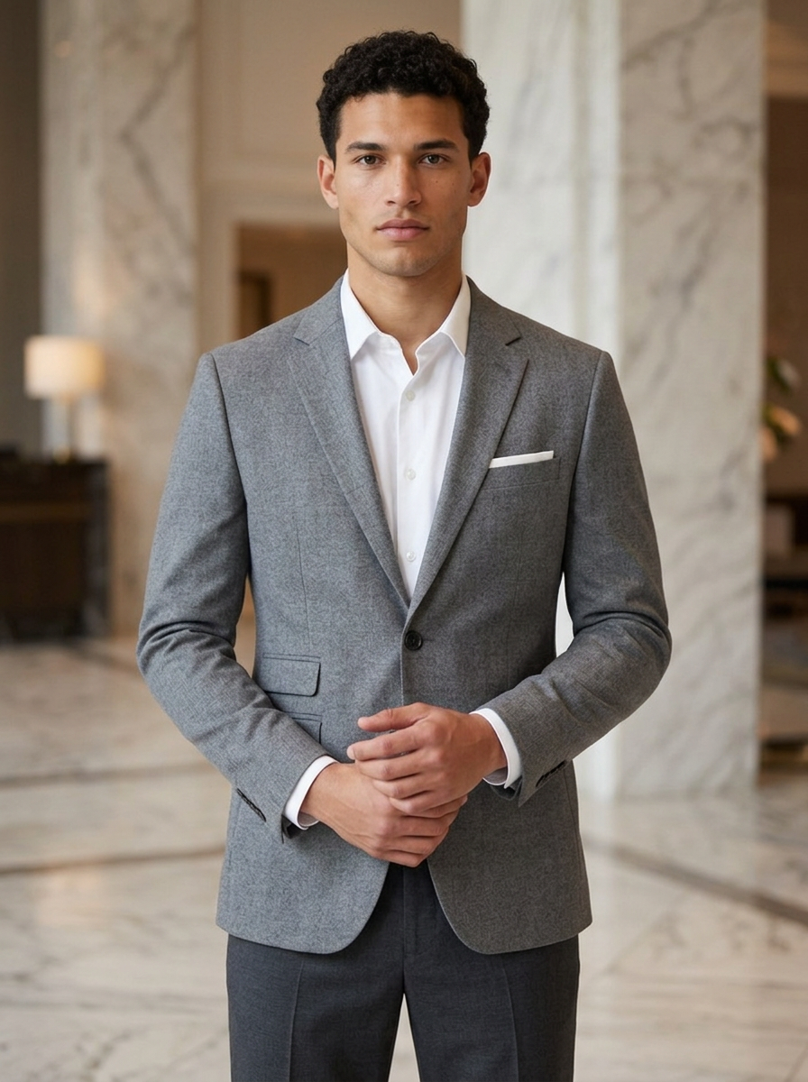 Men's Single Breasted Formal Blazer in Grey – detail view