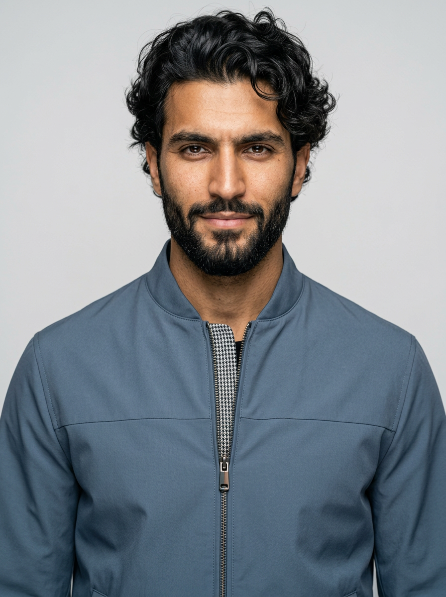 Men's Slim Fit Bomber Jacket in Blue – detail view