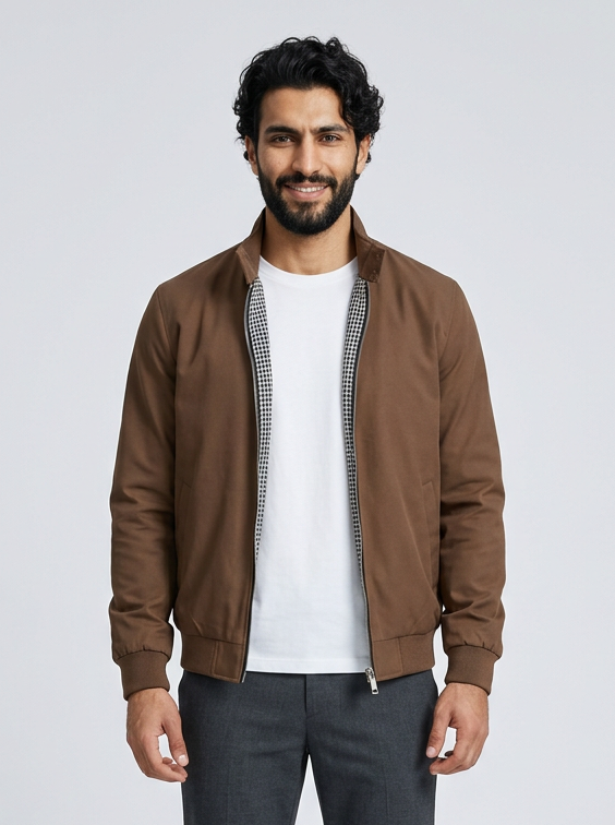 Men's Slim Fit Bomber Jacket in Brown