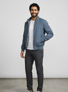 Men's Slim Fit Bomber Jacket in Blue – three-quarter view