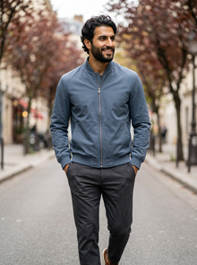 Men's Slim Fit Bomber Jacket in Blue – lifestyle shot