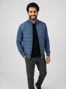 Men's Stand Collar Patchwork Fleece Jacket in Blue