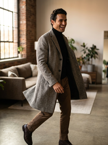 Men's Single Breasted Wool Blend Overcoat in Dark Grey – image 4