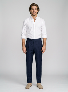 Men's Tailored Pleated Smart Trousers in Navy