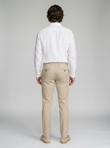 Men's Tailored Pleated Smart Trousers in Beige – back view