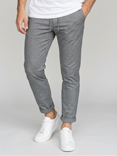 Men's Slim Fit Tapered Drawstring Trousers in Grey – front view