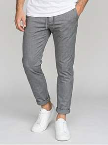 Men's Slim Fit Tapered Drawstring Trousers in Grey – front view