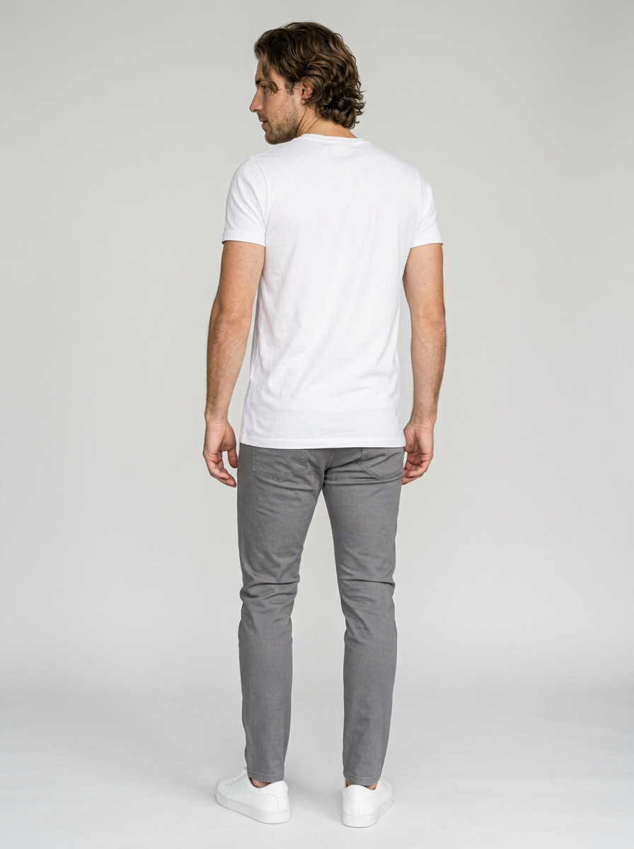 Men's Slim Fit Tapered Drawstring Trousers in Grey – back view