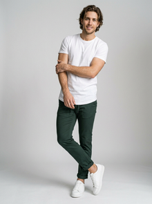 Men's Slim Fit Tapered Drawstring Trousers in Dark Green