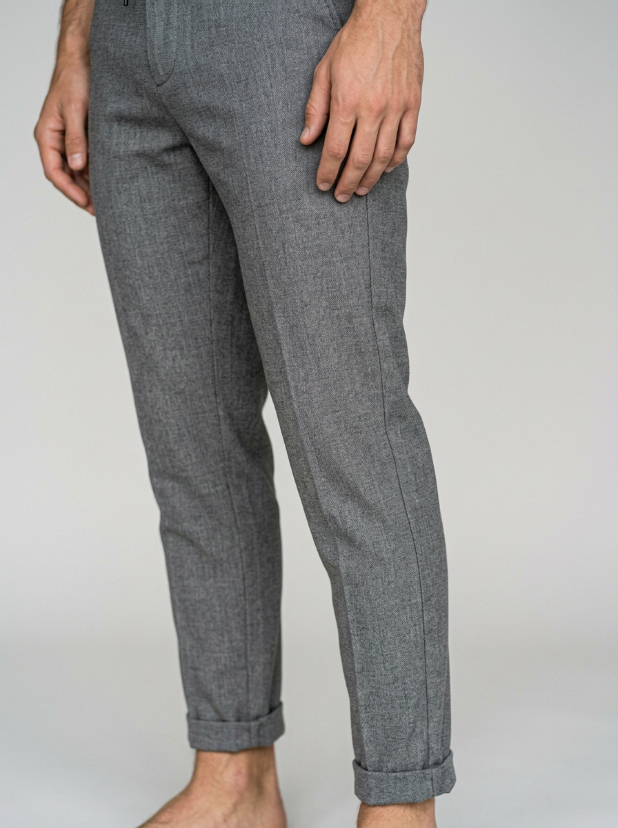 Men's Slim Fit Tapered Drawstring Trousers in Grey – front view