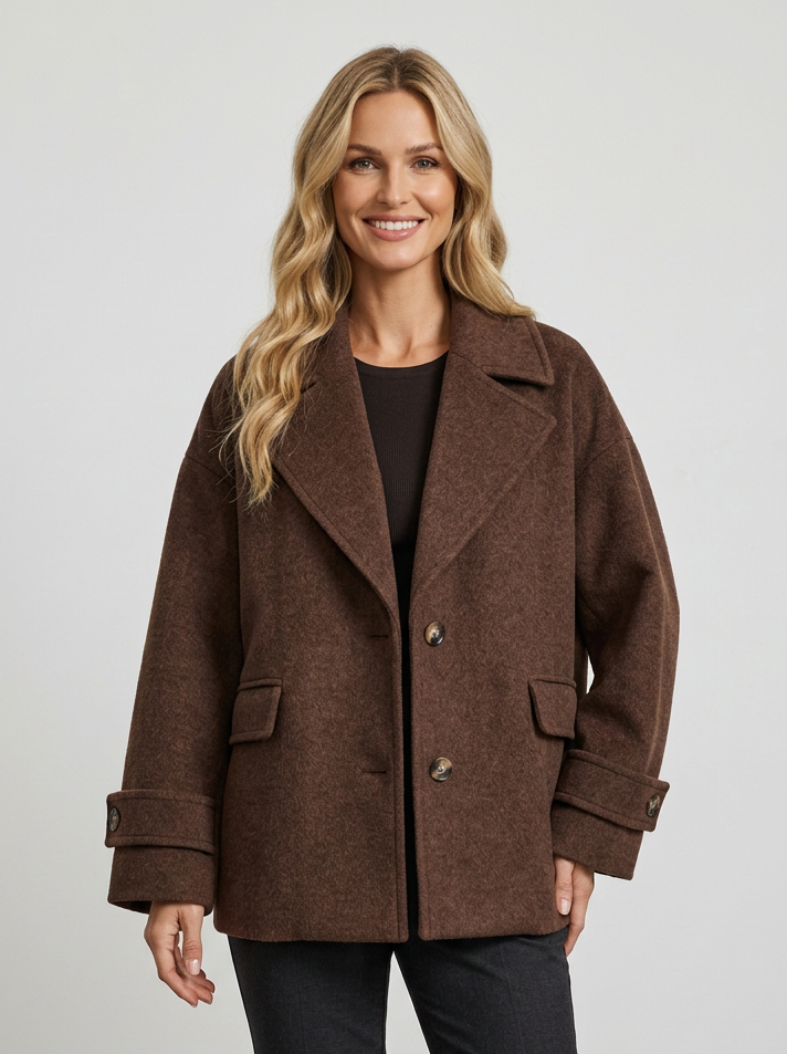Women's Alpaca Wool Blend Coat in Coffee – front view