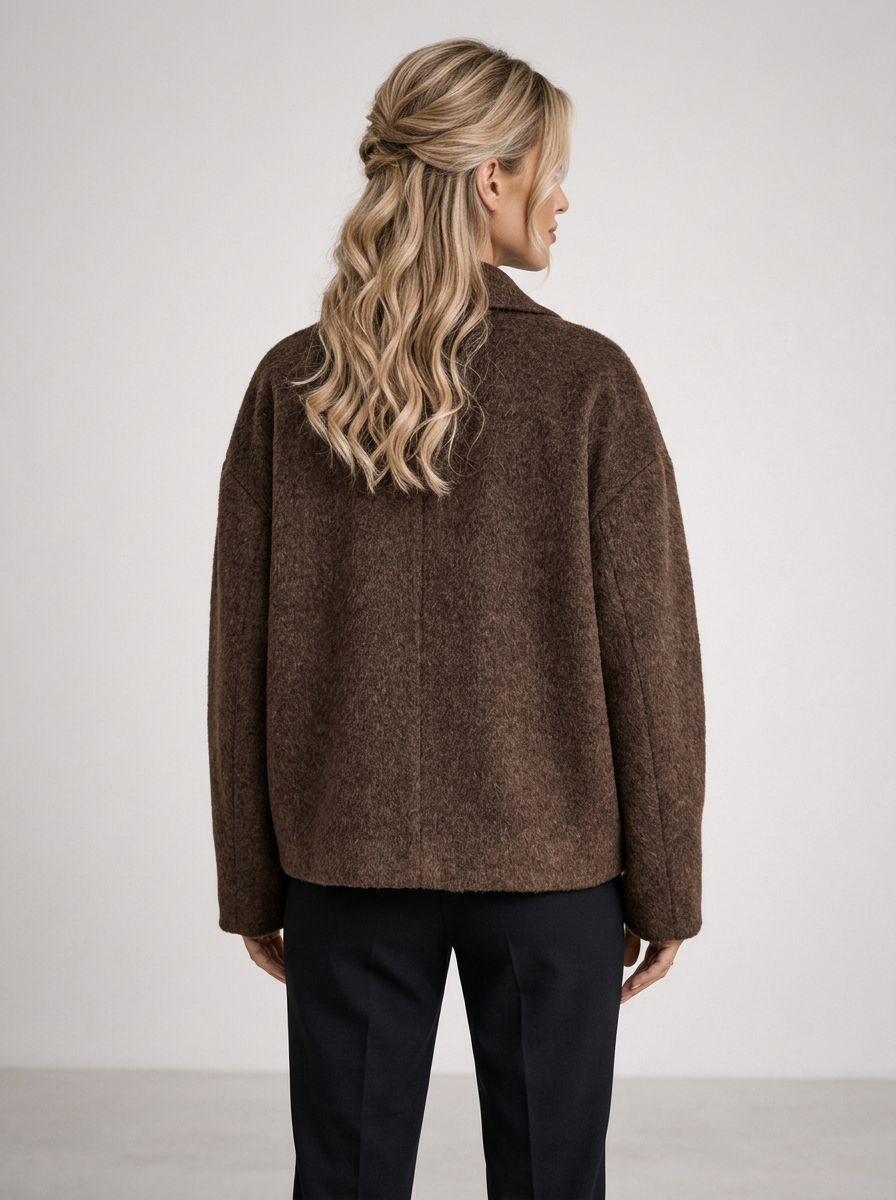 Women's Alpaca Wool Blend Coat in Coffee – back view