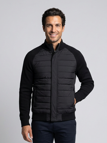 Men's Quilted Stand Collar Puffer Jacket in Black – front view