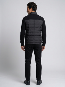 Men's Quilted Stand Collar Puffer Jacket in Black – back view