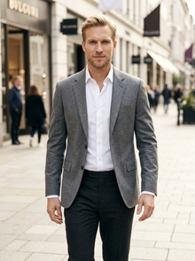 Men's Slim Fit Single Button Blazer in Grey – lifestyle shot