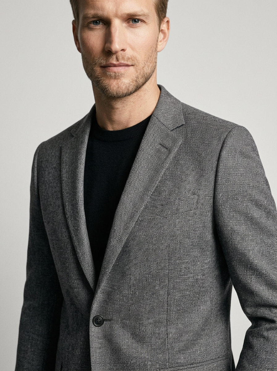 Men's Slim Fit Single Button Blazer in Grey – detail view