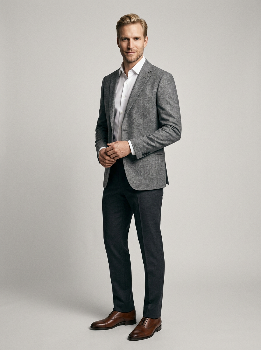Men's Slim Fit Single Button Blazer in Grey – front view