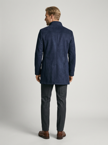 Men's Suede-Look Stand Collar Coat in Navy – back view