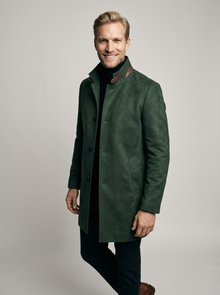 Men's Suede-Look Stand Collar Coat in Green