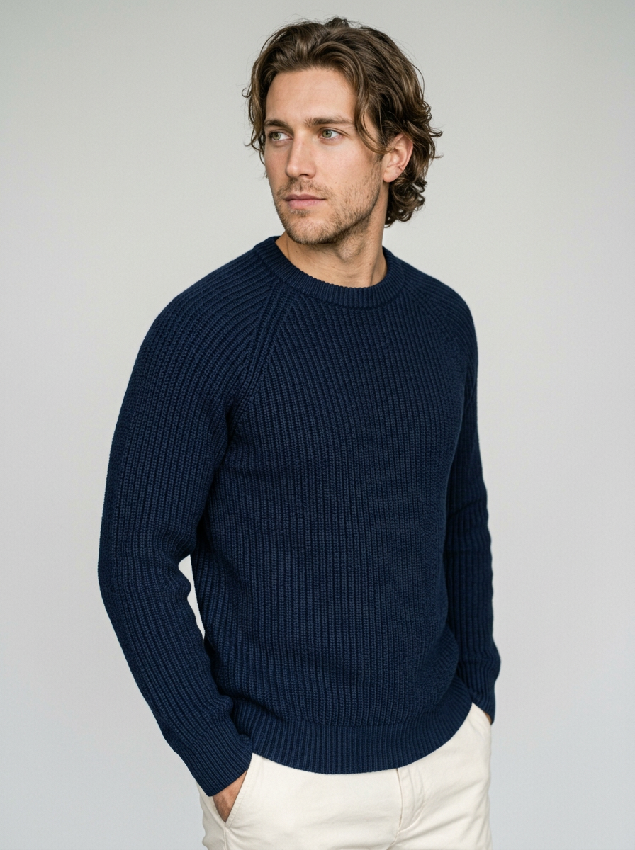 Men's Heavyweight Fisherman Rib Jumper in Navy
