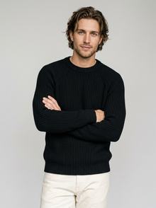 Men's Heavyweight Fisherman Rib Jumper in Black