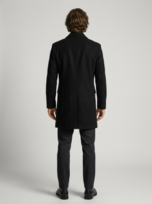 Men's Tailored Stand Collar Overcoat in Black – back view