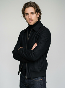 Men's Tailored Wool Blend Zip Jacket in Black