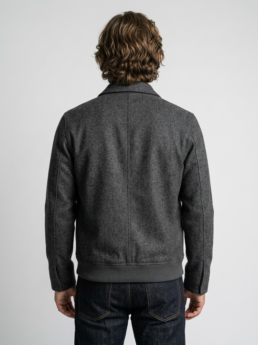 Men's Tailored Wool Blend Zip Jacket in Charcoal Grey – back view