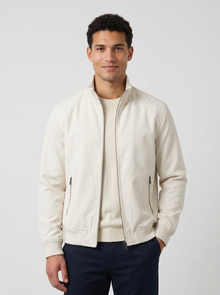 Men's Stand Collar Bomber Jacket in Off White