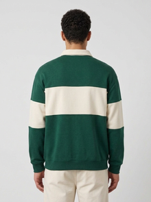 Men's Retro Colour Block Polo Sweatshirt in Green – back view