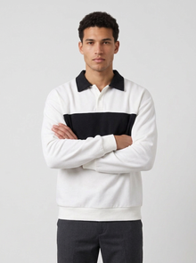 Men's Retro Colour Block Polo Sweatshirt in White