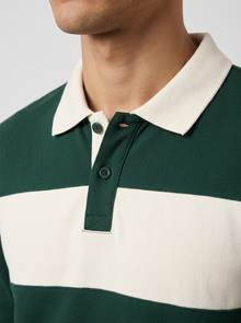 Men's Retro Colour Block Polo Sweatshirt in Green – detail view