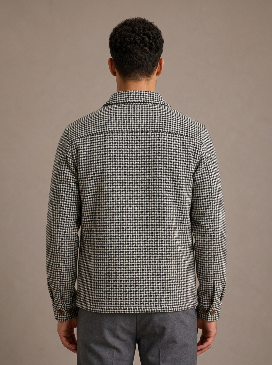 Men's Houndstooth Shirt Jacket in Black – front view