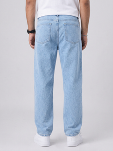 Men's Loose Fit Wide Leg Jeans in Light Blue – back view