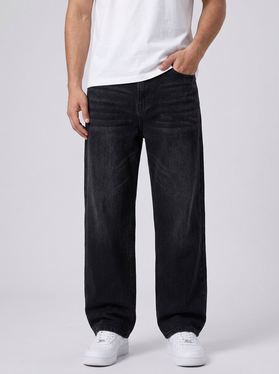 Men's Loose Fit Wide Leg Jeans in Black