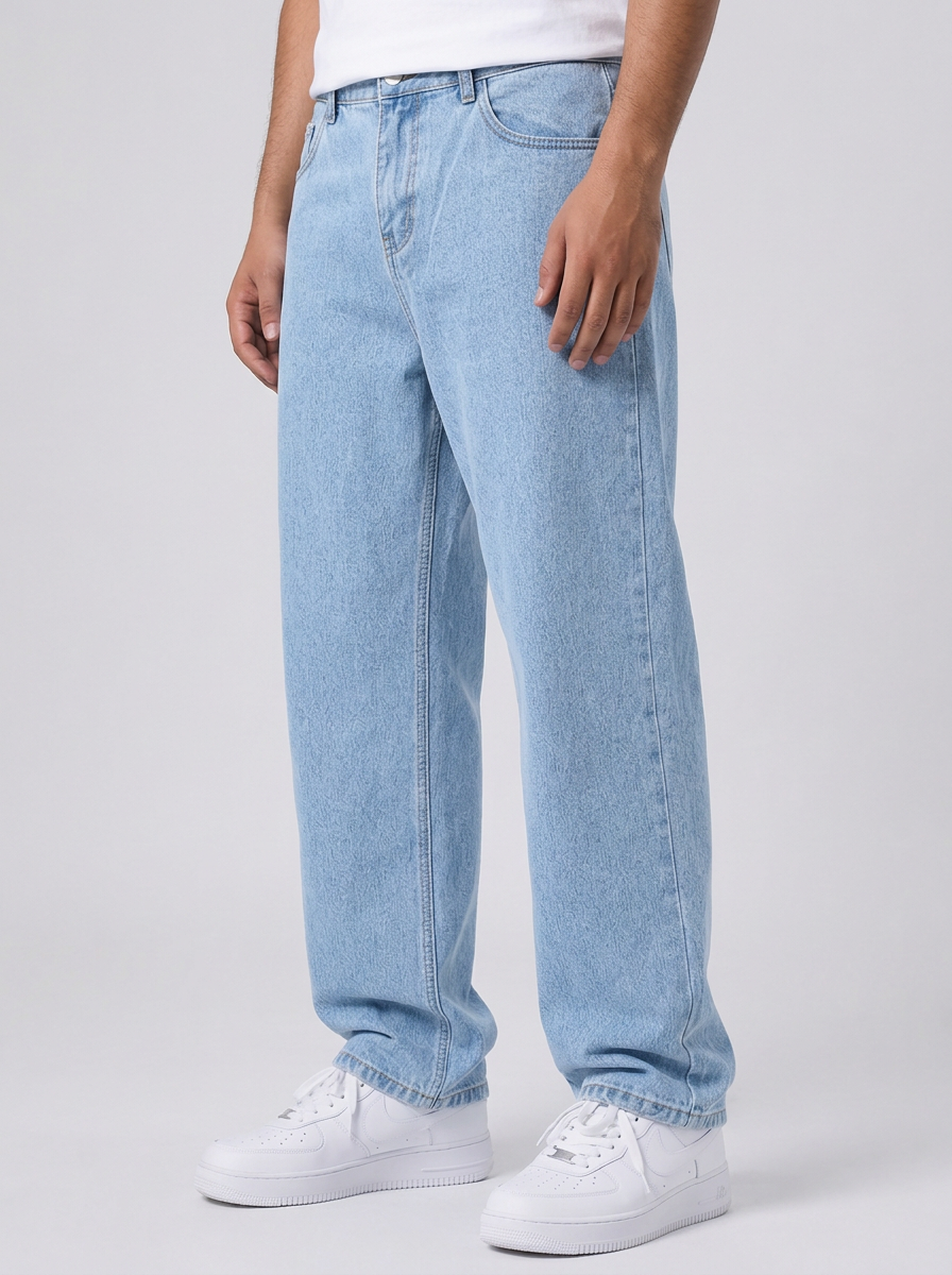 Men's Loose Fit Wide Leg Jeans in Light Blue – front view