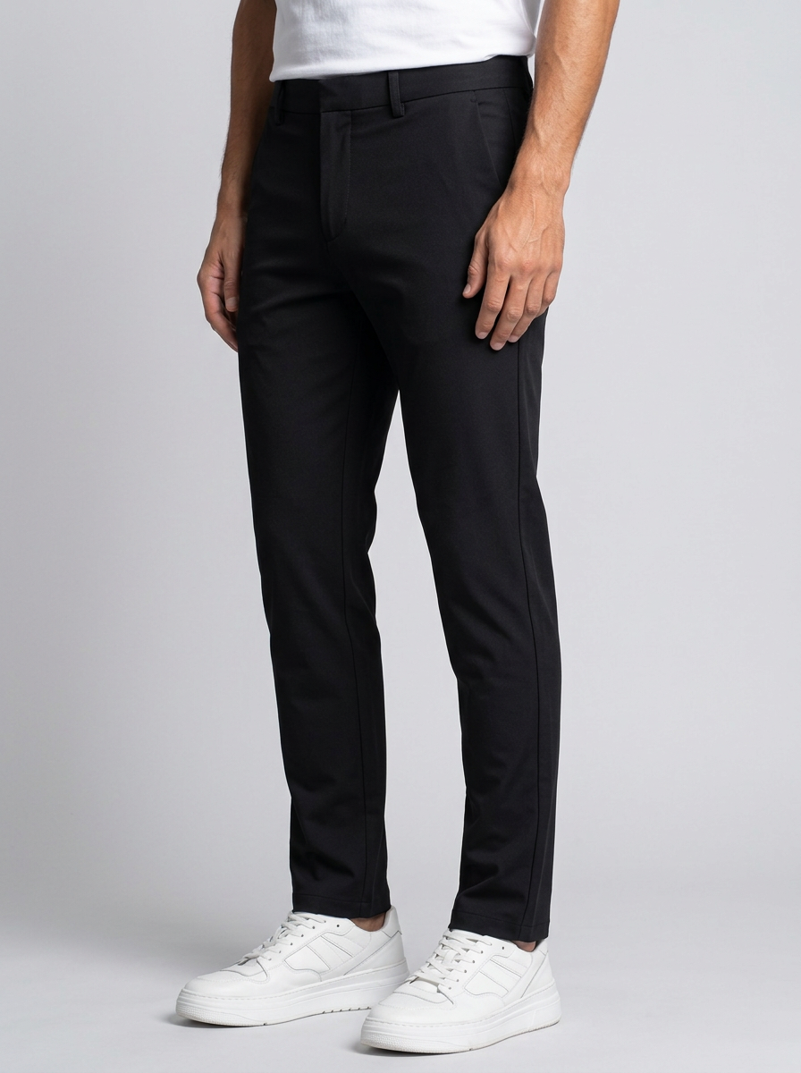 Men's Slim Fit Stretch Straight Leg Trousers in Black – front view