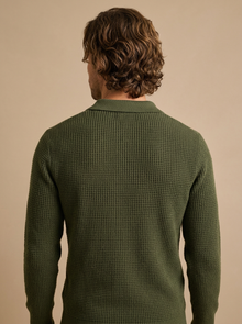 Men's Slim Fit Lapel Collar Knit Jumper in Green – back view