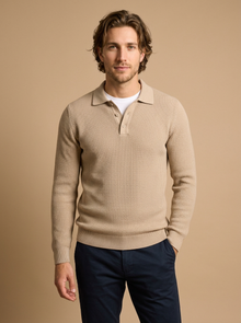 Men's Slim Fit Lapel Collar Knit Jumper in Beige