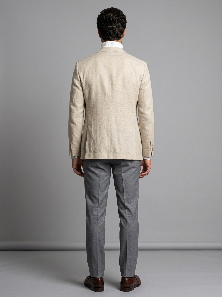 Men's Relaxed Linen Blend Blazer in Cream – front view
