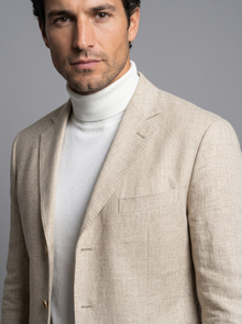 Men's Relaxed Linen Blend Blazer in Cream – close-up