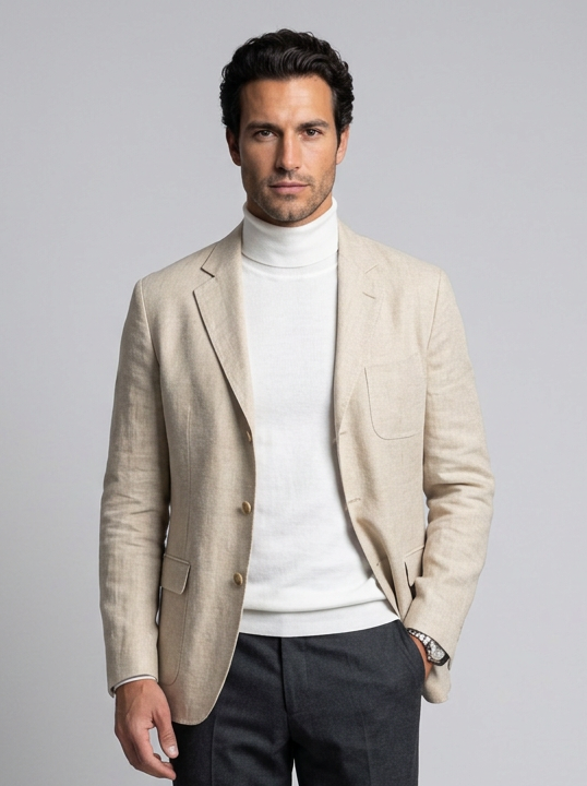 Men's Relaxed Linen Blend Blazer in Cream – front view